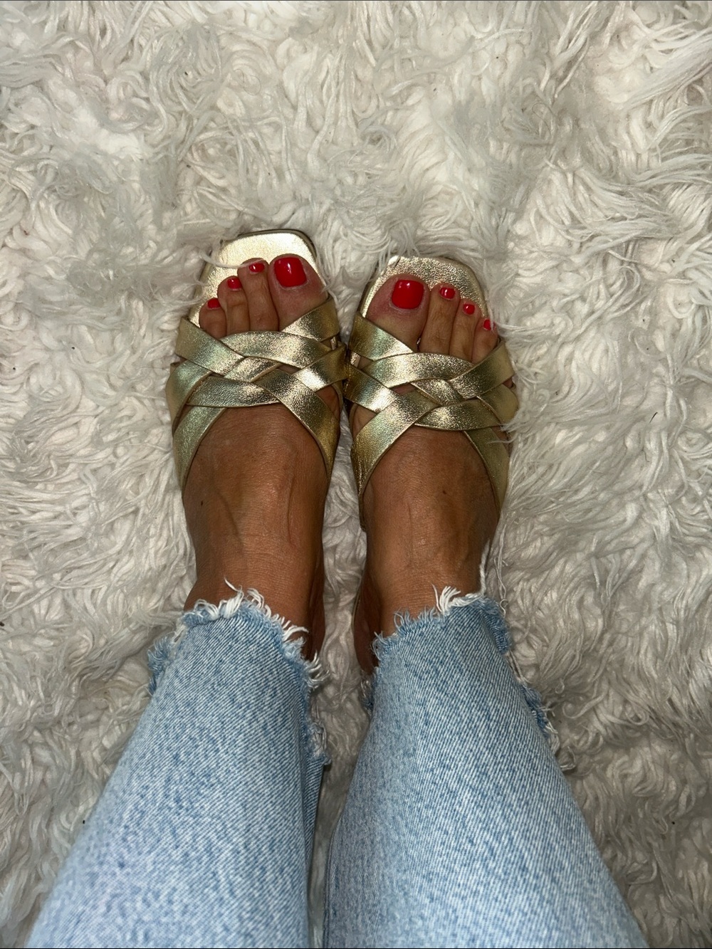 Naturalizer Ashford Gold Metallic Woven Slide Sandals 5.5